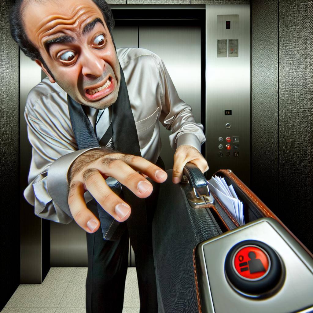 An individual frantically pressing an elevator's 
